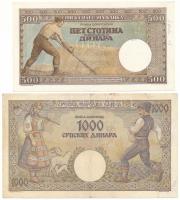 Szerbia / Német megszállás 1942. 500D + 1000D T:XF-F
Serbia / German occupation 1942. 500 Dinara + ...
