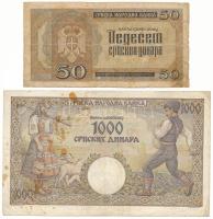Szerbia / Német megszállás 1942. 50D + 1000D T:F-VG, lyukak, folt
Serbia / German occupation 1942. ...