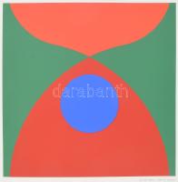 Horváth Gábor (-): Kék kör pirosban. Szitanyomat, papír, jelzett a nyomaton, 31x31 cm