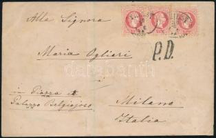 Ausztria 1870 Levél Triesztből Olaszországba 3 x 5kr bérmentesítéssel