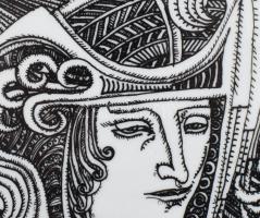 Hollóházi Szász Endre porcelánkép, sorszámozott 216/500, minimális kopással. 9x11,5 cm, fa keretben