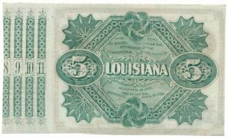 Amerikai Egyesült Államok / Louisiana ~1880. Louisiana Állam Kötvénye 5$ értékben, szelvényekkel T:A...