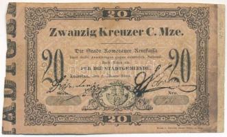 Csehország / Történelmi tartomány / Komotau 1849. 20kr városi szükségpénz T:F Bohemia / Komotau (Chomutov) 1849. 20 Kreuzer necessity note C:F