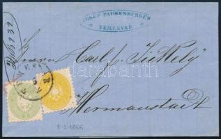 1866 2kr + 3kr levélen / on cover "TEMESVÁR" - Hermanstadt