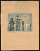 Kron Jenő (1882-1974): Vitorlások. Rézkarc, papír, jelzett. 9,5x12 cm
