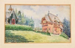 Jelzés nélkül: Stószi Gerster-villa (Felvidék, Gerster Béla kassai mérnök villája), 1911. Akvarell, papír. Korabeli, foltos paszpartuban. 20x33,5 cm. Gerster Béla (1850-1923) mérnök, a Korinthoszi-csatorna tervezője, és kivitelezésének főmérnöke.