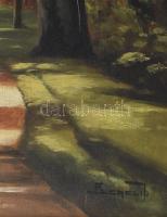 Beregi J jelzéssel: Séta az erdőben. Olaj, vászon. Dekoratív, sérült fakeretben. 60x80 cm