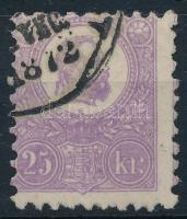 1871 Kőnyomat 25kr képbe fogazott sötétibolya bélyeg (110.000) (elvékonyodás / thin paper)