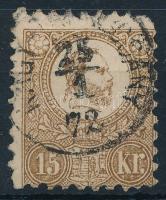 1871 Kőnyomat 15kr elfogazott bélyeg (35.000) "NAGY-(TAPOL)CSÁNY" (hiányos jobb felső sarokfog / missing corner perf.)