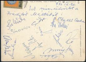 1972 Az FTC labdarúgócsapat tagjainak aláírása Máltáról hazaküldött képeslapon: Vépi, Horváth Á., Gé...