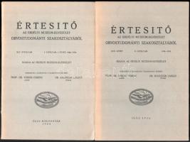 1934-1935 2 db Értesítő az Erdélyi Múzeum-Egyesület Orvostudományi Szakosztályából. XLV., I. újfolyam, I. füzet 1922-1932 és és XLVI. évf., II. újfolyam, 1932-1933. Szerk.: Veress Ferenc és Koleszár László. Kolozsvár, 1934-35, Erdélyi Múzeum-Egyesület. Kiadói papírkötés, jó állapotban.