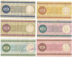 Lengyelország 1979. 1c - 20c (6xklf) értékű utalvány, hátoldalukon bélyegzéssel T:F-VG
Poland 1979....