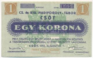 Csót / Hadifogolytábor 1916. augusztus 1. 1K sorozatszám nélkül, "6691" sorszámmal T:XF hajtatlan Adamo HHC-1.3.2