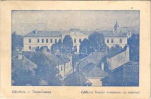 1940 Székelyudvarhely, Odorheiu Secuiesc; Edificiul liceului romanesc, cu internat / Román gimnázium és internátus / Romanian high school and boarding school + "1940 Székelyudvarhely visszatért" So. Stpl (EK)