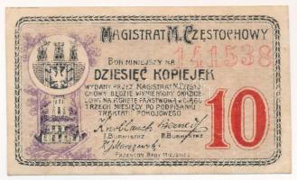 Lengyelország / Czestochowa 1916. 10k szükségpénz T:F, szép papír, hátoldalon pici ragasztó Poland / Czestochowa 1916. 10 Kopeks necessity money (notgeld) C:F, fine paper, tiny tape on the back