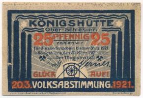 Lengyelország / Królewska Huta 1921. 25pf (kétnyelvű) szükségpénz T:AU-XF, pici ragasztó a hátoldalo...