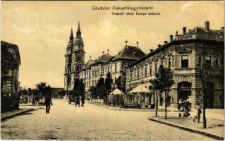 1909 Kiskunfélegyháza, Kossuth utca, Európa szálloda, kávéház, Bánhidy László üzlete. Roykó B. kiadása (Rb)