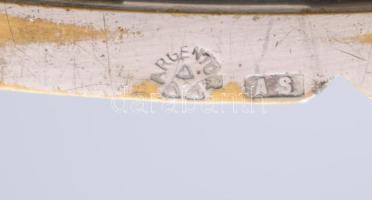 Argentor szecessziós kínáló, fajansz betét ezüstözött alpakka szerelékben, jelzett, kopott, d: 31 cm