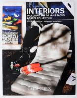 2016 Christie's. Interiors Including The Dr, Hans Sachs Poster Collection. London, 2016, Christie's. Gazdag képanyaggal illusztrált angol nyelvű aukciós katalógus. Benne vegyes anyaggal, közte: porcelán, bútor, ezüst, szőnyeg, szobor,...stb. és izgalmas plakát anyaggal. Benne eredménylistával! Kiadói papírkötés, az elülső borító felső sarkán hiánnyal.