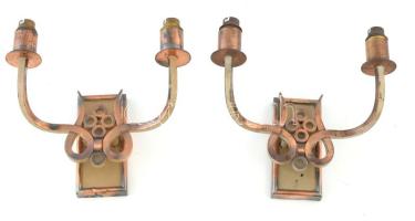 cca 1930/40, Francia art deco kétágú falikar pár, 25x25 cm