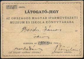 1930 Borda János (1908-1978) ötvös és iparművész által aláírt látogató jegy