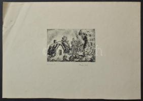 Tarjáni Simkovits Jenő (1895-1995): Kis ház II. Rézkarc, papír, jelzett. Lapszéli hajtásnyomokkal. 10×14,5 cm