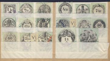 1868 Az okmánybélyeg sor 17 db klf értéke