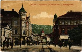 Brassó, Kronstadt, Brasov; Kolostor utca. Grünfeld Vilmos kiadása / Klostergasse / street view (kopott sarkak / worn corners)