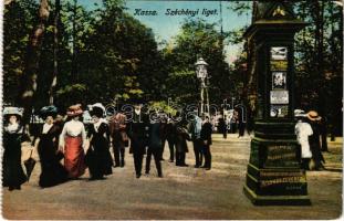 1915 Kassa, Kosice; Széchenyi liget, Mildner Ferenc fényképész reklámja / park, photographer's advertisement (kopott sarkak / worn corners)