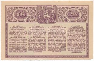 Csehszlovákia 1928. "18. Csehszlovák Osztálysorsjáték" negyedik osztály 1/8-ad sorsjegye, ...