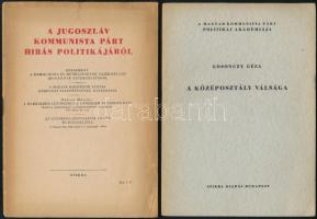 Losonczy Géza: A középosztály válsága. Bp.,1947,MKP Politikai Akadémia, (Szikra-ny.) Kiadói papírkötés. + A Jugoszláv Kommunista Párt hibás politikájáról. Bp., 1948, Szikra. Kiadói papírkötés.