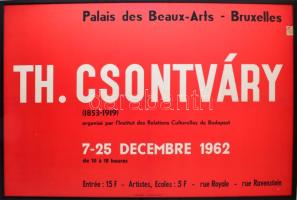 1962 [Csontváry Kosztka Tivadar] Th[éodore] Csontváry (1853-1919), Palais des Beaux-Arts - Bruxelles, 7-25 decembre 1962, francia nyelvű belga kiállítási plakát, Bruxelles, Imp. Marci, a szélén bélyeggel, hajtásnyomokkal, javított, 80x120 cm. Kiállítva: Home Galéria, Bp., 2003. Fakeretben. Ritka! KIZÁRÓLAG SZEMÉLYES ÁTVÉTEL, NEM POSTÁZZUK! / ONLY PERSONAL COLLECTION AT OUR OFFICE!