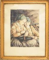 Glatz Oszkár (1872-1958) - Prihoda István (1891-1956): Betűvetés. Színezett rézkarc, papír. Glatz ál...