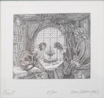 Orosz István (1951-): Faust, 1992. Rézkarc, papír, jelzett. Számozott (15/100). Üvegezett fakeretben. 14×15 cm