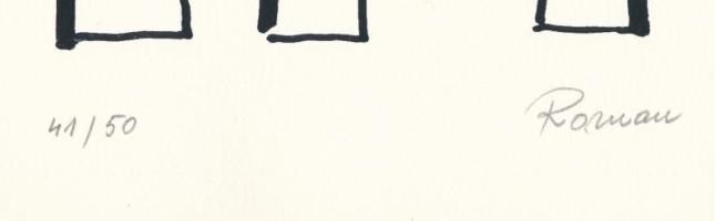 Viktor Roman, Román Viktor (1937-1995): Konstruktív kompozíció. Szitanyomat, papír, jelzett, számozo...