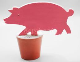feLugossy László (1947-): Pink pig. Esztergált, festett fa és ready-made applikáció, jelzett, 32x27 ...