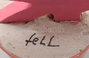 feLugossy László (1947-): Pink pig. Esztergált, festett fa és ready-made applikáció, jelzett, 32x27 ...