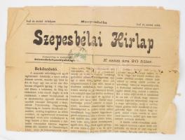 1910 Szepesbélai Hírlap első és utolsó évfolyam, első és utolsó szám, megviselt állapotban, 4p