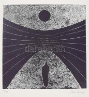 Kilár István (1935-): Az ember és föld. Színes rézkarc, akvatinta, papír, jelzett. Számozott: 12/75. 25×25 cm