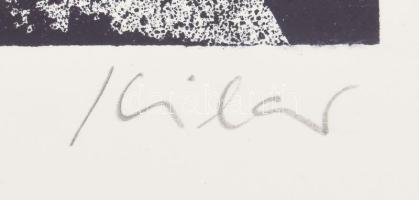 Kilár István (1935-): Az ember és föld. Színes rézkarc, akvatinta, papír, jelzett. Számozott: 12/75....