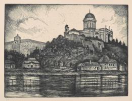 Conrad Gyula (1877-1959): Esztergom (Duna). Rézkarc, papír, jelzett, 25×33 cm