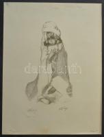 Abel Pann (1883-1963): Sarai. Színes litográfia, papír, jelzett, körbevágva, lap alján kisebb folt, lap tetején apró felületi sérülések, 26×14,5 cm