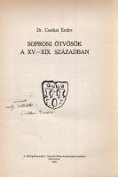 Csatkai Endre:  Soproni ötvösök a XV-XIX. században. (Dedikált.) Sopron, 1931. Röttig-Romwalter Nyomda Rt. 39 + [1] p. Egyetlen kiadás. Dedikált: "[...] úrnak mély tisztelettel: Csatkai Endre." Az ipartörténeti munka a soproni helytörténeti munkák hiányait pótolja, ugyanis a Sopronban virágzó céhes ötvösmesterséget még Winkler Elemér "A soproni céhek története a XV-XIX. században" című munkája sem tárgyalja a téma által megkívánt mélységben. A dolgozat végén német nyelvű rezümé, majd válogatás a soproni hitelesítő mesterjegyekből. Fűzve, kiadói borítóban.