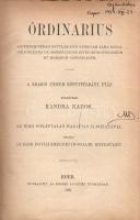 Ordinarius secundum veram notulam sive rubricam alme ecclesie Agriensis de observatione divinorum officiorum et horarum canonicarum. -- A krakói unicum könyvpéldány után közzéteszi Kandra Kabos. Eger, 1905. Érseki Lyceumi Nyomda. XXXVI + 196 p. Az egyetlen példányban fennmaradt egri Ordinarius (Krakkó, 1509. RMK III. 157.) szövegkiadása Kandra Kabos hosszú magyar nyelvű bevezetésével és magyarázó szövegével. Az eredeti latin nyelvű szöveg bemutatja nekünk a várbeli székesegyházat, a székesegyházi istentisztelet rendjét és módját. A kanonokok végezték a zsolozsmát, a mise szertartásaiban a mozarab liturgia elemei voltak megtalálhatók. Ezek a mozarab elemek Spanyolországból a Szent Jakab apostol sírját látogató zarándokok révén terjedtek el és honosodtak meg nálunk is, míg nem az egyház az 1570-i miseszabályozó rendeletével eltörölte ezeket. Az Ordinarius tájékoztat bennünket a régi körmenetekről, és az akkori egyházi szokásokról is. A címlapon régi ajándékozási bejegyzés, néhány levél szélén marginális megjegyzések. Korabeli félvászon kötésben, jó példány.