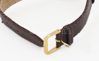 Baskai kézi felhúzós karóra. Arany szín számlappal. Működőképes szerkezet, bőr szíjjal d: 31 mm