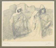 Abel Pann (1883-1963): Jelenet. Színes litográfia, papír, jelzett, paszpartuban, 21,5×28 cm