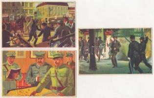 6 db modern munkásmozgalmi képeslap, hátoldalon kérdésekkel. Képzőművészeti Alap (non PC)