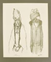 Abel Pann (1883-1963): Alakok. Litográfia, papír, jelzett, paszpartuban, 27×20,5 cm