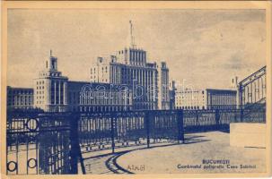 1961 Bucharest, Bukarest, Bucuresti, Bucuresci; román rádióamatőr reklám képeslap / Combinatul poligrafic Casa Scinteii / House of the Free Press, Romanian QSL radio amateur advertisement card (EK)