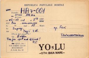 1961 Bucharest, Bukarest, Bucuresti, Bucuresci; román rádióamatőr reklám képeslap / Combinatul polig...